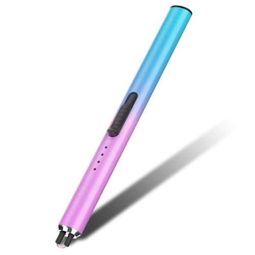 GeeRic Encendedor Electrico USB Mechero, Encendedor de Arco Eléctrico Recargable con Indicador LED, Recargable Mechero de Velas para Cocina de Gas,Chimenea, Barbacoa（Azul empolvado Degradado）