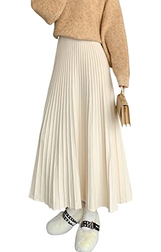 CHARTOU Women's Fall Winter High Waist Pleated A-Line Maxi Long