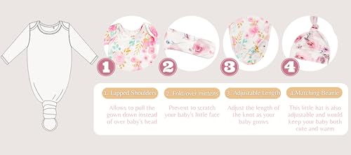 Newborn Knotted Gown Nightgown Soft Sleeper Gown with Hat Set for Baby Boy or Girl-2 Pieces2
