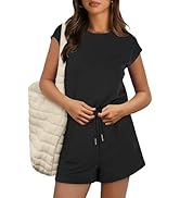 ANRABESS Rompers for Women Summer 2025 Casual Cap Sleeve Crewneck Drawstring One Piece Jumpsuit O...