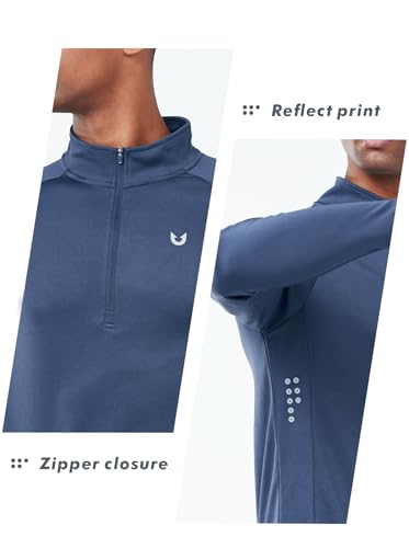 Image of NORTHYARD Men's Quarter Zip Pullover Athletic Running Shirt Long Sleeve | 1 /4 Zip Top, Quick Dry Lightweight, Moisture Wicking Breathable, Reflective Strips, Performance Workout Gym, Hiking Sports
