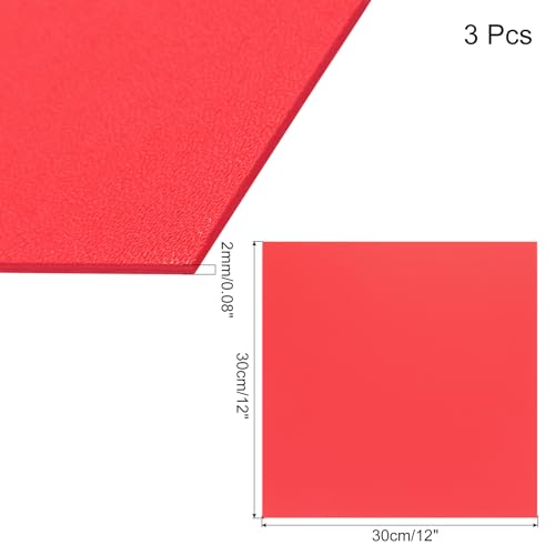 Image of ABS Plastic Sheet 12 x 12 Inch,Flexible Plastic Sheets 1 /12 Inch Thick Thermoplastic Sheet with Leather Texture Red for DIY Crafts Decors 3Pcs