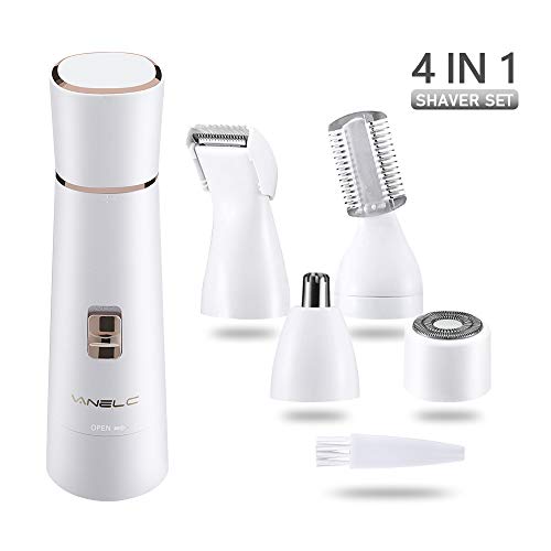 Vanelc Hair Remover,Hair Removal Kit 4 in 1,Facial Hair, Body Shaver, Eyebrow Trimmer, Nose Trimmer,IPX6 Waterproof USB Rechargeable Travel Mini Epilator For Women