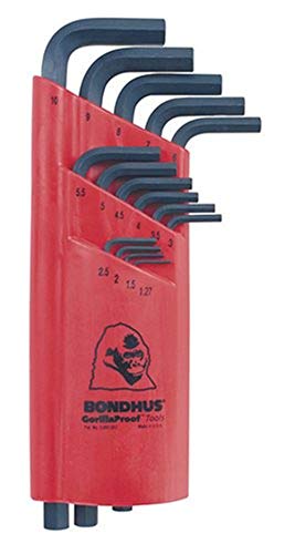 Bondhus 12195 Set of 15 Hex L-wrenches, Long Length, sizes 1.27-10mm