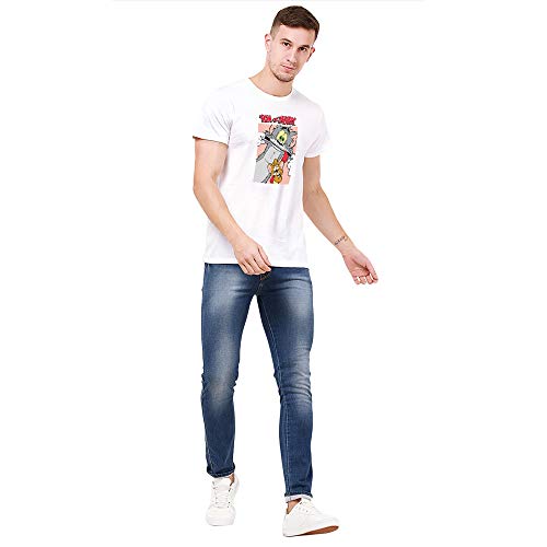Image of Free Authority Tom & Jerry Printed Regular Fit White Cotton Men's T-Shirt
