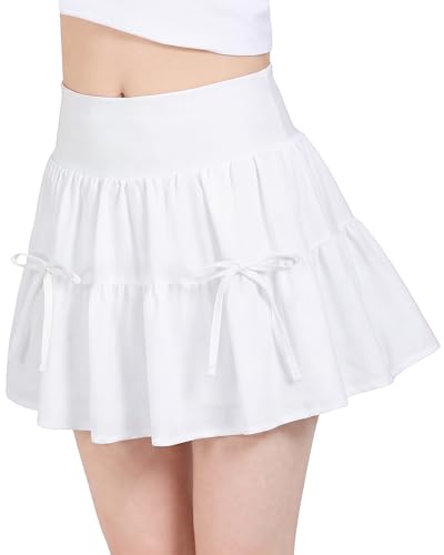 Stelle Girls Athletic Skirts with Pockets Inner Shorts High Waisted Tennis Skorts Golf Running Sports Skirt White