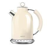 ASCOT Wasserkocher Edelstahl mit 5 variablen Voreinstellungen, Elektrischer Teekessel Kaffee Wasserkocher, 30Mins warm halten, 2200 Watt Schnellheizung, 1.5L (Creme)