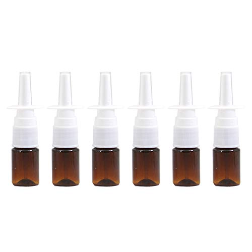 6 Pieces 5 ml Empty Plastic Nasal Spray Bottles Refillable Plastic Nasal Spray Bottles Pump Sprayer Nose Spray Refillable Bottle, Brown