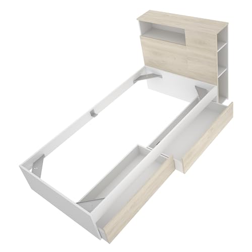 DEKIT GRUPO RIMOBEL TEN - Cama con almacenaje en cabezal y aro de cama 90X190 con dos cajones - BLANCO / NATURAL - 96 x 99 x 218,2 - imagen 4