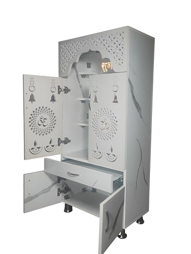 Image of Amazing Home Temple /Pooja Mandir with Led Lights (Pre Assembled) Height: 130cm Engineered Wood Home Temple (Height: 130, Pre-Assembled) | White