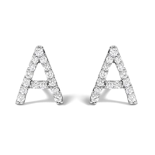 10K White Gold 1/10 Cttw Diamond 'A' Initial Stud Earring