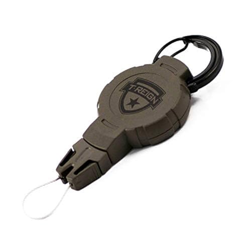 T-REIGN Large Retractable Gear Tether, Carabiner, 48 Inch Kevlar Cord, Cord Lock, Green Polycarbonate Case, Universal Attachment