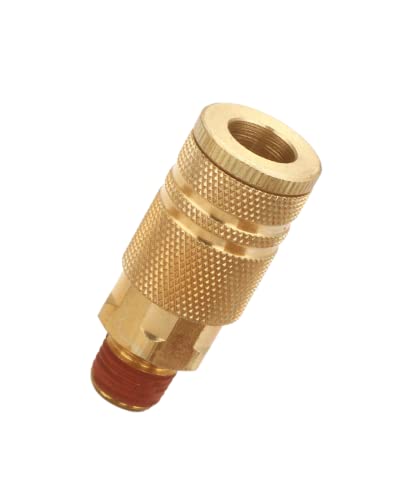 T TANYA HARDWARE 1/4 Inch Brass Male Industrial Coupler, 2 Pack Air Hose Fittings NPT Male Quick Connector Air Coupler with sealant for Professional Jobsites and Automotive Shops