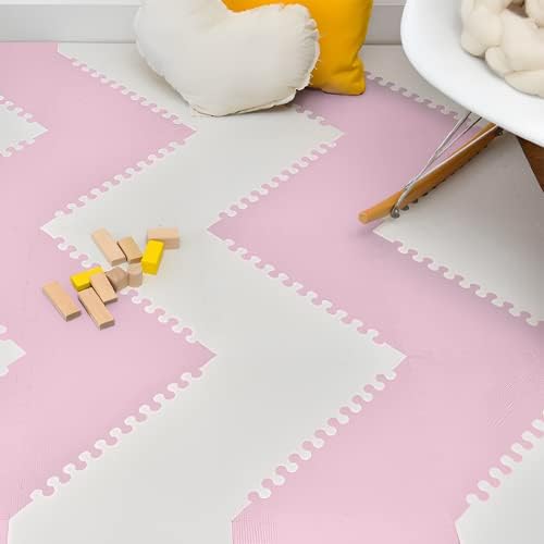 Baby Play Mat Nordic Toddler Puzzle PlayMat 72Pcs 51.2 In x 64 In Foam Floor Mats for Kids and Babies Triangles EVA Foam Interlocking Tiles to assemble different designs Little Fun Soft Non-Toxic Pink