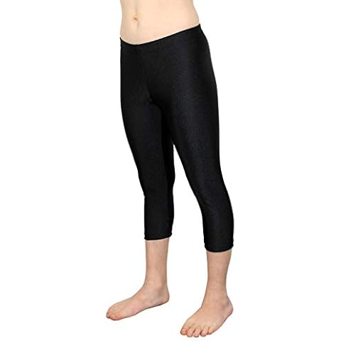 GymStern Caprihose Mädchen Sporthose Glanz Lycra bi-elastisch Kinder 3/4 Leggings Kurze Fitnesshose Capri Hose Balletthose Yogahose Hüfthose Normale Bundhöhe Farbe Schwarz Cover