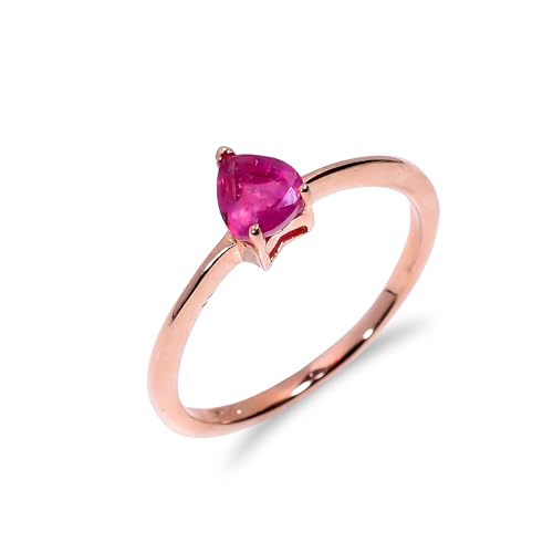 Stone House Anillo de compromiso de plata para mujer, plata de ley 925, anillo con piedra rubí natural, anillo de compromiso en forma de corazón, anillo para hombre R-036-24-4 oro rosa