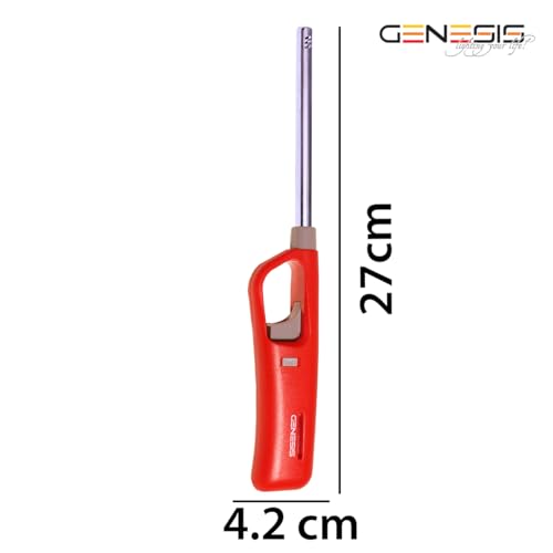 Image of Genesis Refillable Windproof Gas Flame Lighter Long Reach Utility Lighters for Kitchen, Stove, BBQ, Candles, Camping Indoor Outdoor Use, Refillable Gas Safety Lighter (Orange, Red) (Pack of 2)