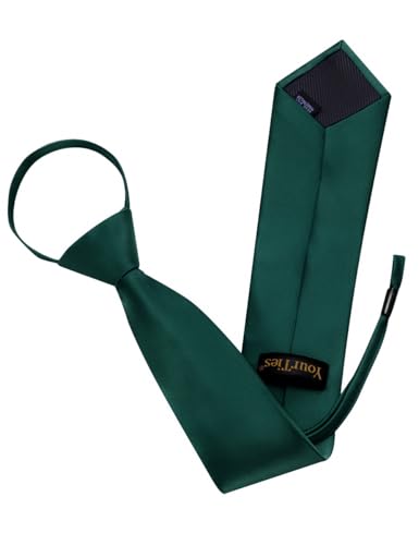 Image of YourTies Zipper Tie for Men Adjustable Pre-tied Satin Neckties and Pocket Square Set Solid Color Business Formal Wedding