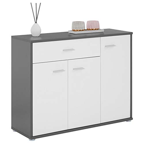 IDIMEX Buffet Salle à Manger Coraline L 88 cm Gris et Blanc avec 1 tiroir et 3 Portes, bahut Bas, Meuble de Rangement Style Moderne, Commode vaisselier 88 x 70 x 30 cm