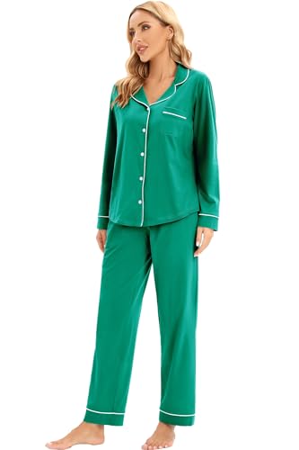Image of LUBOT 100% Cotton Pajamas for Women Pajama Set Soft 2 Piece Sleepwear PJ Set Long Sleeve Button Knit Cozy Loungewear XS-XXL