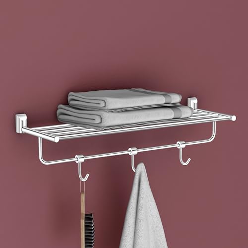 Image of Plantex Smero Pure Brass 24 inch Towel Rack for Bathroom /Towel Stand /Hanger /Towel Holder /Towel Bar /Bathroom Accessories - Superb (Chrome)