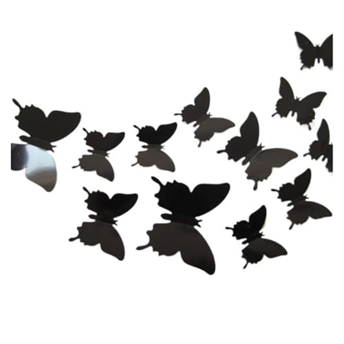 stickers papillon Lot de 12 autocollants muraux papillons 3D for salon, décoration réfrigérateur(Black)