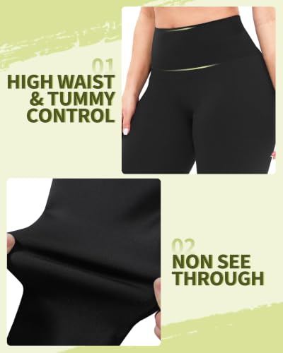 Image of Plus Size Leggings for Women - High Waisted Black Tummy Control Super Soft
