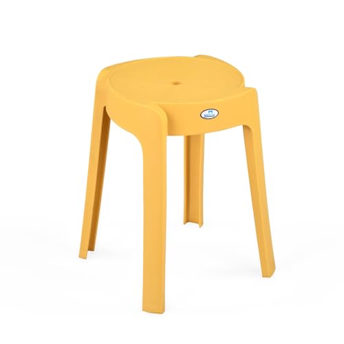 Image of Nilkamal Twist Sturdy and Durable Plastic Seating Stool | for Living Room, Bedroom, Bathroom, Kitchen, Office | Mustard Yellow