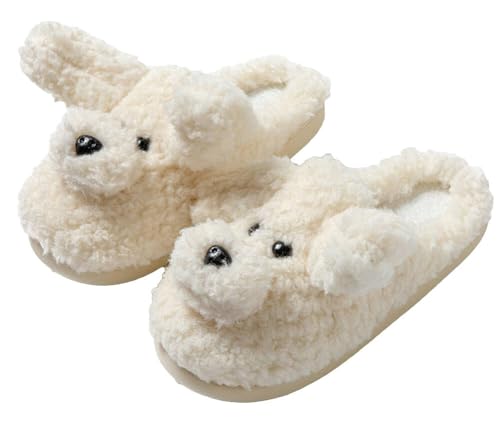 Women Cute Plush Dog Slippers 2025 Fall Winter Cozy Indoor Closed Toe House Warm Fleece Lined Anti-Slip Comfy Shoes