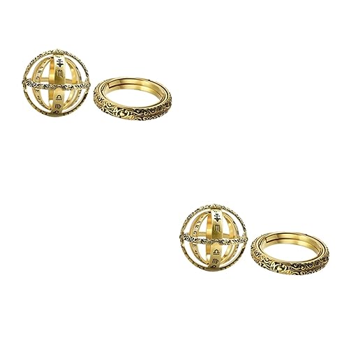GALPADA 2piezas Anillo Plegable De Esfera Astronómica Vintage Para Amantes Joyería Retro Color Dorado Anillo De Diseño Único Símbolos Zodiacales Del Siglo Xvi