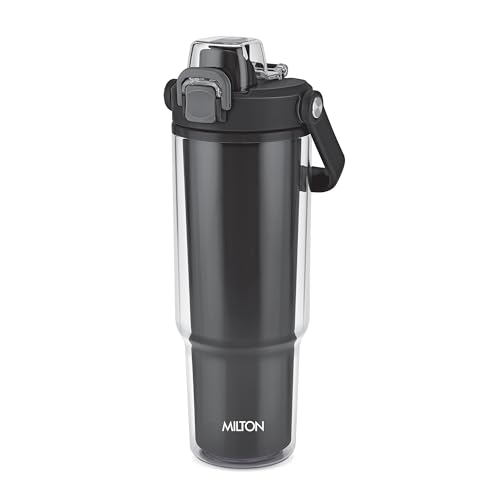 Image of MILTON Impulse 1000 2-in-1 Sip or Gulp Lid Plastic Tumbler 1 L | Carry Warm & Cold Water Bottle with Sturdy Handle | Leak-Proof, BPA-Free | Perfect for Office, Gym, Travel for Men and Women, Black