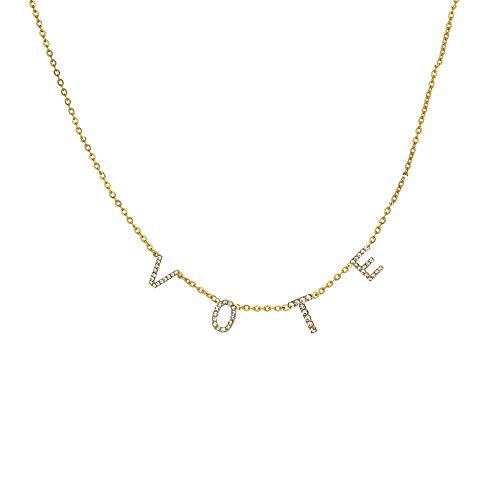 Full Rhinestone Lucky Monogram Clavicle Necklace Monogram Pendant Bridesmaid Jewelry (Vote, gold-plated-stainless-steel)