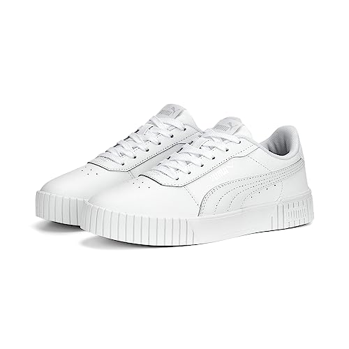 PUMA Women's Carina Leather Shoes Sneaker, 2.0 Wide White-White-Silver, 9