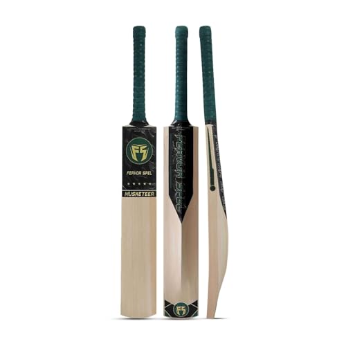 Image of FS Musketeer Kashmir Willow Cricket Bat Grade 2 | Pre Knocked Leather Ball Bat with Thick Edges, Large Sweet Spot for Superb Stroke & Professional for Tournament and Practice Matches (Size 4)