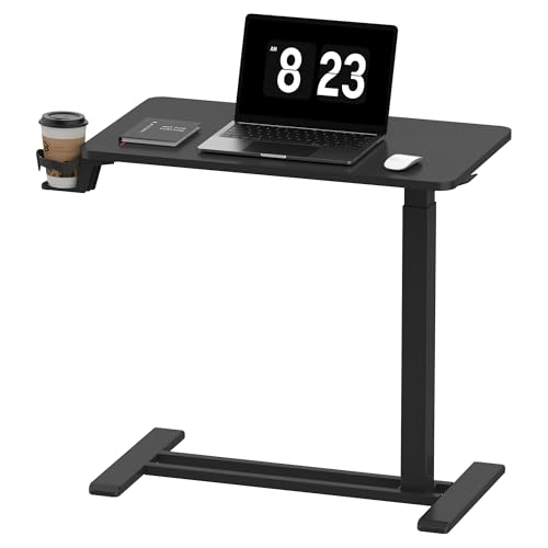 FLEXISPOT Height Adjustable C Table with Wheels, Mobile Snack Side End Table Sofa Couch Bedside Table Laptop Rolling Cart TV Tray Night Stand Small Space Side Table,(27.6" W x 15.7" D,Black)