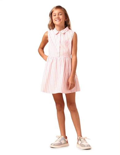 Image of U.S. Polo ASSN. Kids Dress for Girls - 100% Cotton, Sleeveless, Striped Pattern, Casual Girls Dress