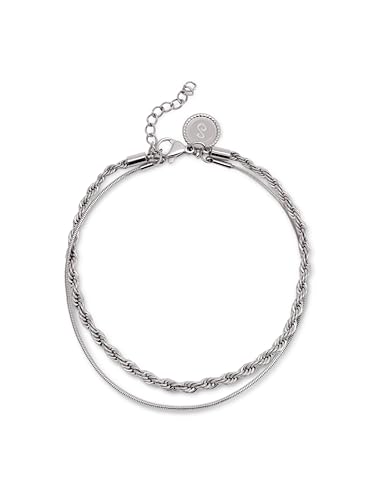 SINGULARU - Pulsera Nautic. Acero con Acabado Brillante. Dos Cadenas. Pulsera con Largo de 16 + 3 cm Joyas para Mujer