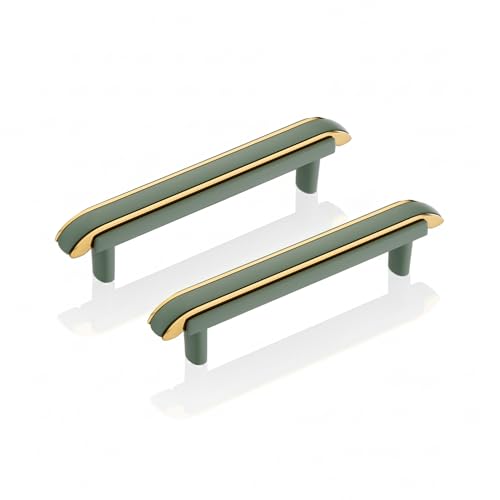 LAPO 2 Piece 4 Inch Drawer Handle for Kitchen Cabinets, Cupboards, Drawers – Green Gold Finish Pull Handle for Modern Furniture (Pack of 2)