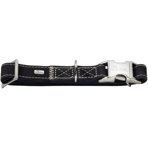 HUNTER HUNTING ALU-STRONG Hundehalsung, Hundehalsband, Aluminium Steckverschluss, Leder, robust, weich, L, schwarz
