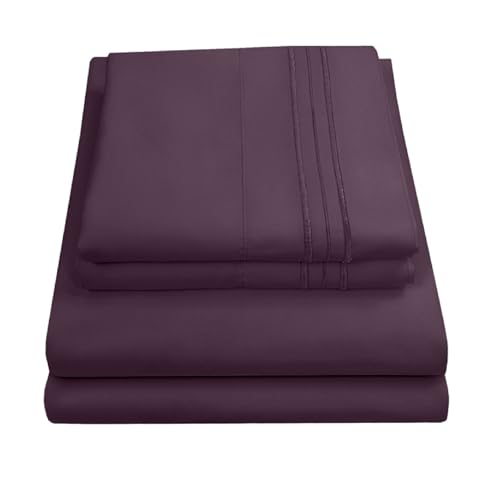 Image of Queen Size Bed Sheets - Breathable Luxury Sheets with Full Elastic & Secure Corner Straps Built In - 1800 Supreme Collection Extra Soft Deep Pocket Bedding Set, Sheet Set, Queen, Purple