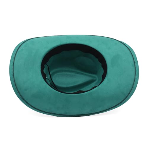 Image of Western Cowboy Hat for Women Men Wide Brim Cowboy Hat for Women with Woven Buckle Belt Suede Classic Fedora Hats