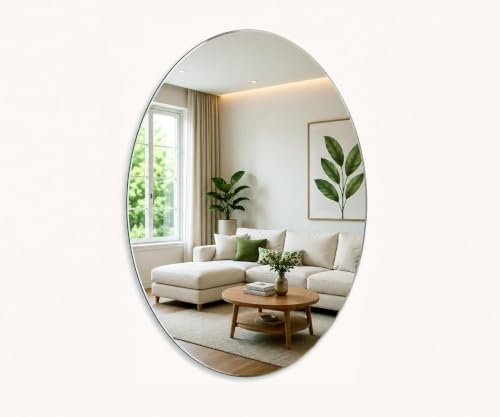 Image of Pack -2 Oval Shape Adhesive Mirrors Sticker for wall on Tiles (30 * 20, Oval) Bathroom Bedroom Living Room Basin Mirror Bathroom Wall Mirror Stickers Unbreakable Plastic wall Mirrors (Mirror Sticker)