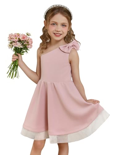 One Shoulder Flower Girl Dress for Wedding Short Birthday Formal Party Dress with Bow Knot