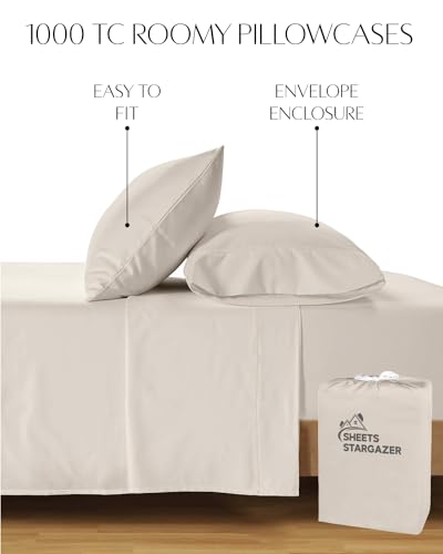 Image of 1000 Thread Count 100% Egyptian Cotton Pillow Cases, Set of 2 Pillowcase, Long-Staple 100% Cotton Breathable, Soft Sateen Weave Bed Pillow Cover, 20 X 30 Inches Pillowcases Ivory Standard Size