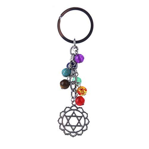 Beeria Porte-clés Sept Chakras - Cadeau mignon - Avec pendentif en perles de pierre précieuse - Pour le yoga, la fête des mères Cover