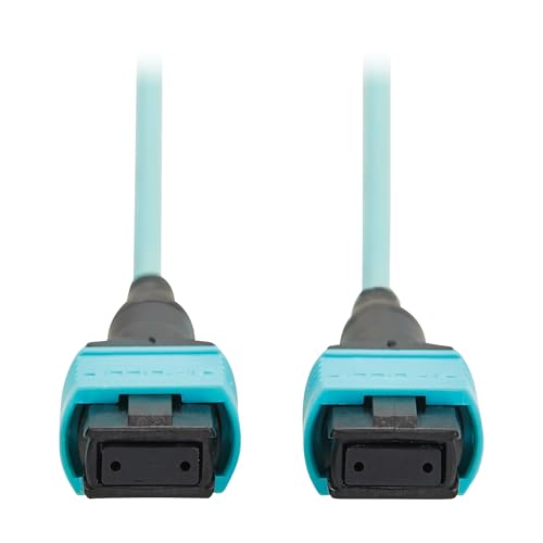 Image of Eaton Tripp Lite Series 4 Meter OM4 50 /125 Fiber Optic Cable, 100G Multimode (12F MPO /MPO-PC Female-to-Female) Type-A Polarity, OFNP Jacket, Aqua, TAA Compliant (N845A-04M-12TAA)