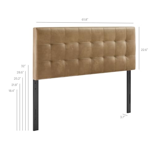 Image of Modway Lily Faux Leather Queen Size Headboard with Biscuit Tufting in Toast - Vegan Leather Upholstery with Padded Design and 5 Height-Adjustable Mounts