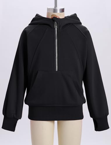 OBEEII Little Girls Sweatshirt Fleece Long Sleeve Zip Up Hoodies Half Zipper Sweatshirt with Pockets Fall Winter Pullover Top4