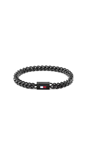 Tommy Hilfiger Jewelry Mens Chain Bracelet in Black Stainless Steel with the Iconic Flag - 2790649S