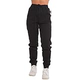 Calças Jogger Jeans Feminina Com Elástico (BR, Alfa, P, Regular, Regular, Preto)